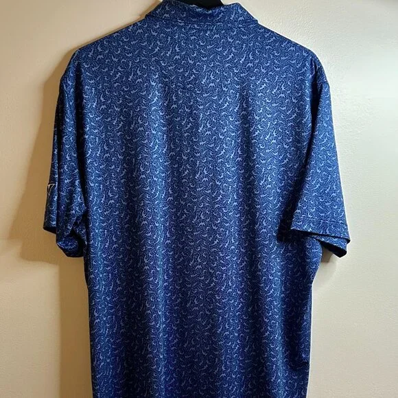 Peter Millar Summer Comfort Blue Shark Print Golf Polo Shirt Mens Large - Picture 3 of 5